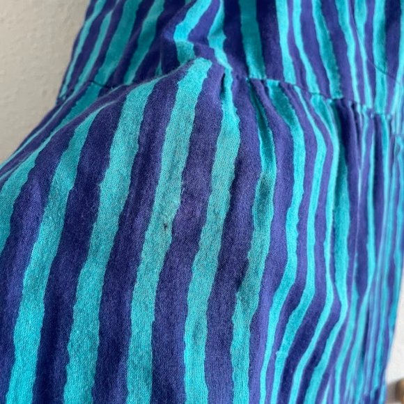 Oliphant Blue Striped Off The Shoulder Beach Boho Midi Dress - Picture 8 of 13
